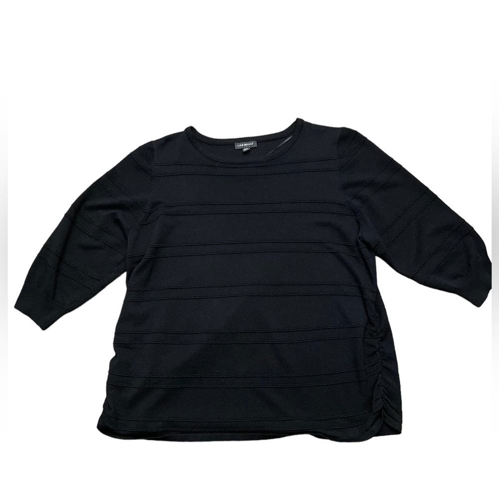 Lane Bryant 3/4 Sleeve Black Shirt Striped Embroidery EUC Sz 18/20